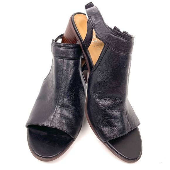 Franco Sarto Shoes Womens 9M Harlet Black Leather Block Slingback Peep Toe Heels - Picture 1 of 11